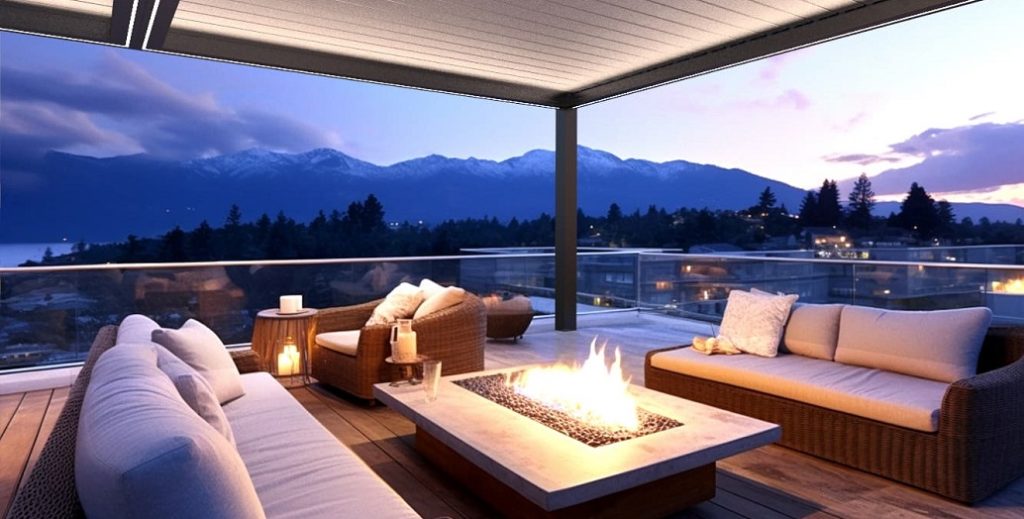 Pergola providing year-round outdoor comfort in winter