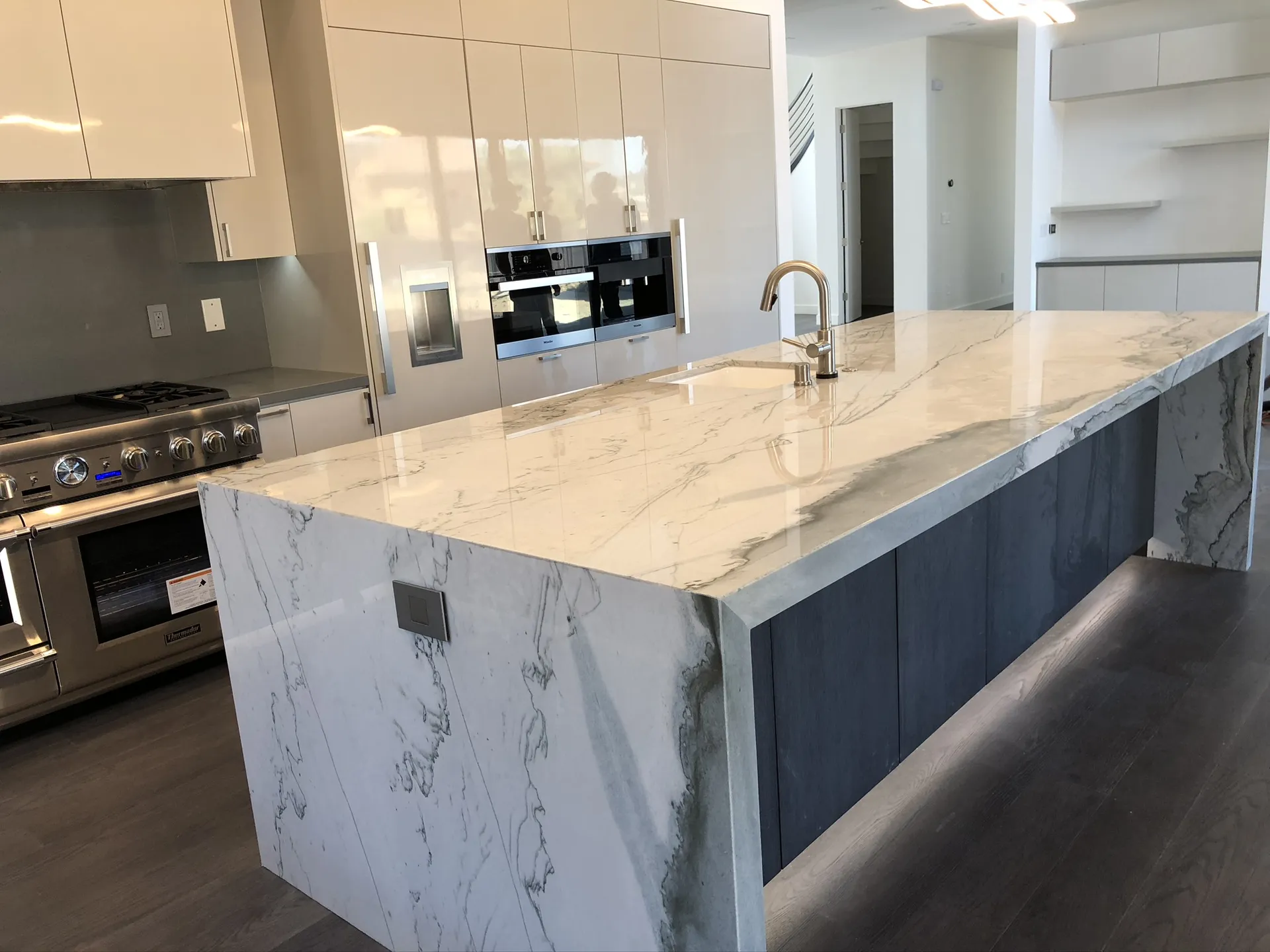 Black Island Kitchen With Marble